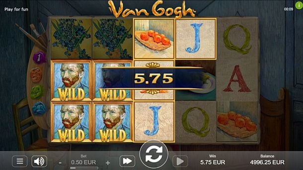 Игровой атвомат Van Gogh - призовая комбинация с диким знаком Призовая комбинация с диким знаком в игровом автомате Van Gogh
