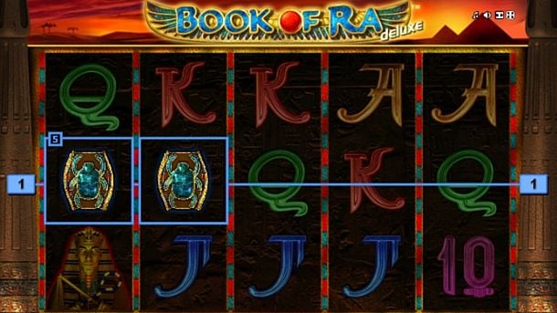 Игровой автомат Book of Ra Deluxe - призовая комбинация на линии Призовая комбинация на линии в игровом автомате Book of Ra Deluxe