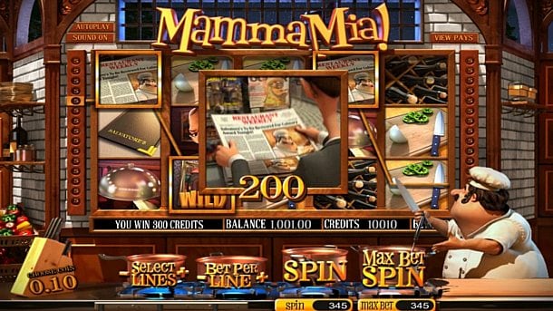Призовая комбинация символов в игровом автомате Mamma Mia