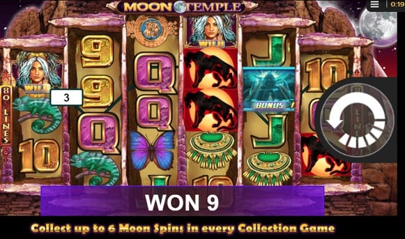 Призовая комбинация со знаком Wild в игровом автомате Moon Temple