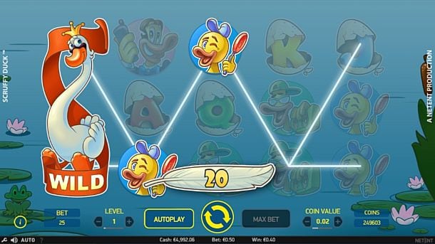 Призовая комбинация на линии в игровом автомате Scruffy Duck