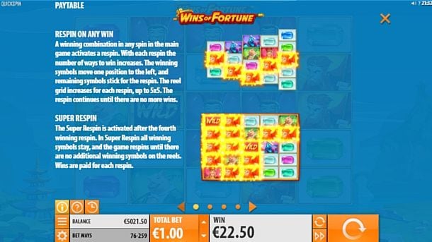 Онлайн слот Wins of Fortune - правила респинов Правила респинов в онлайн слоте Wins of Fortune