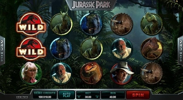 Слот Jurassic Park - выигрышная комбинация с диким знаком Выигрышная комбинация с диким знаком в слоте Jurassic Park